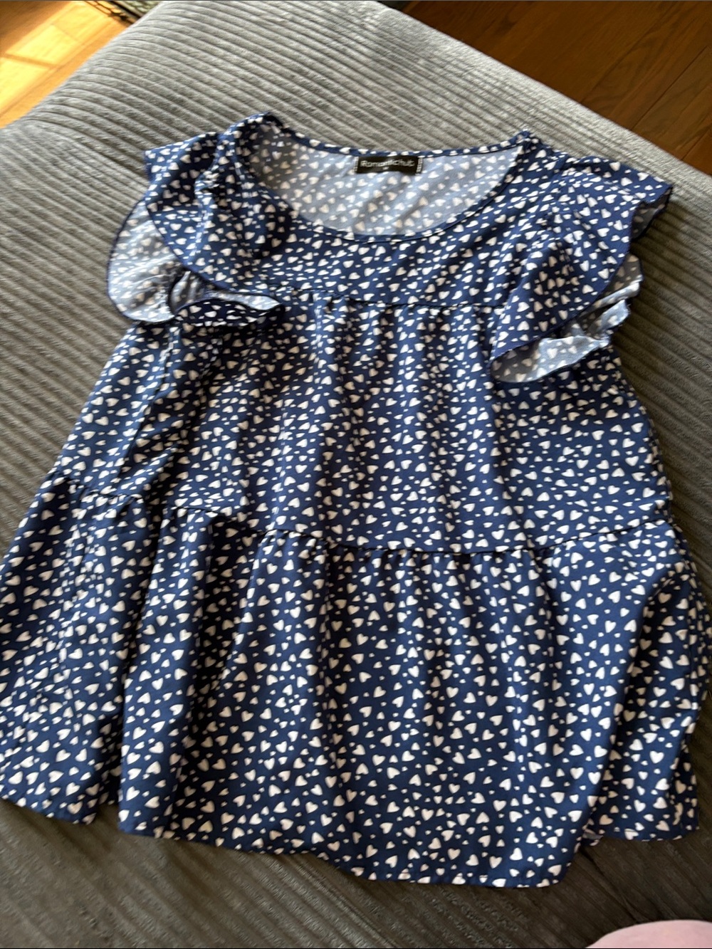 Women’s Navy Blue Ruffle Heart-Print Blouse